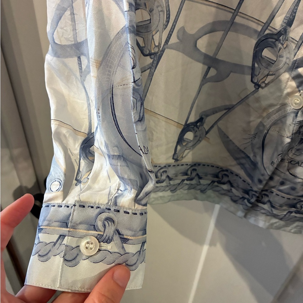 Escada Nautical Print Button Down Silk Shirt - Bl… - image 3